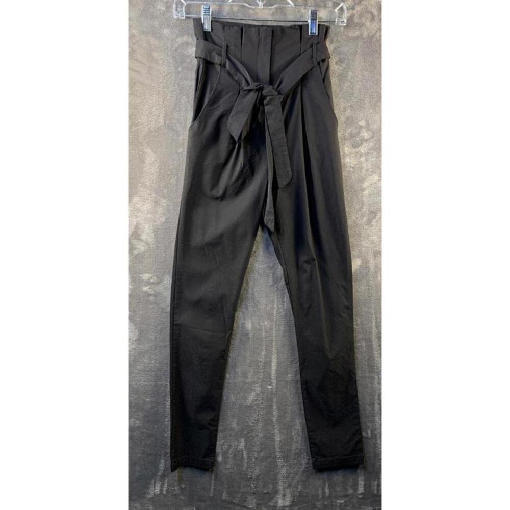 Donnee Par Dieu Black High-Waisted Paperbag Waist Dress Pants with Belt (713)